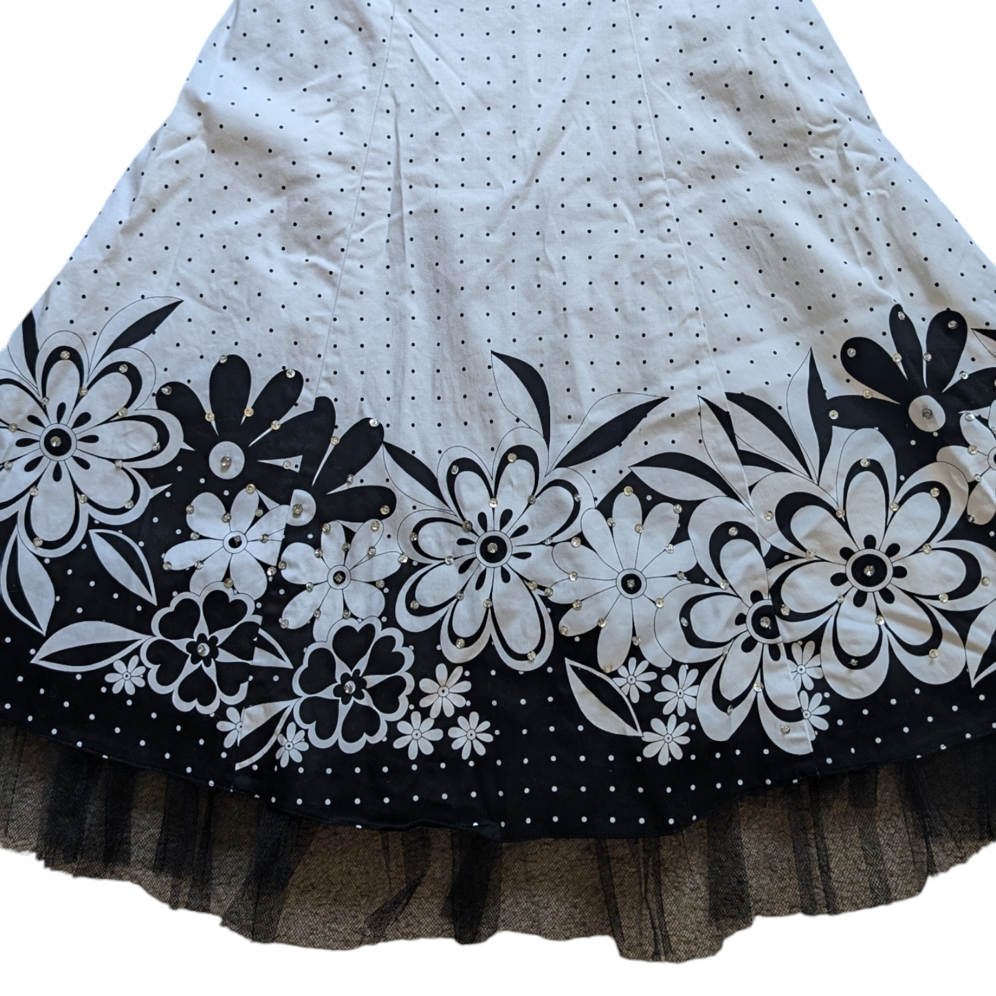 00's White & Black Floral Prom Dress