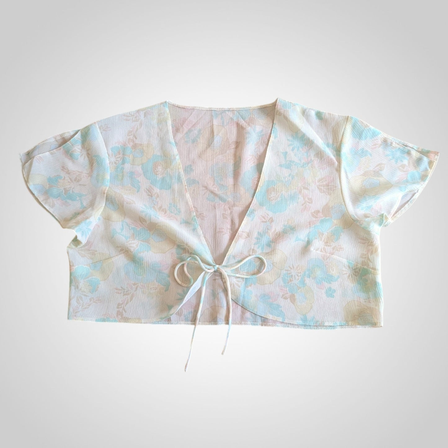00s Pastel Floral Tie-Front Sheer Top