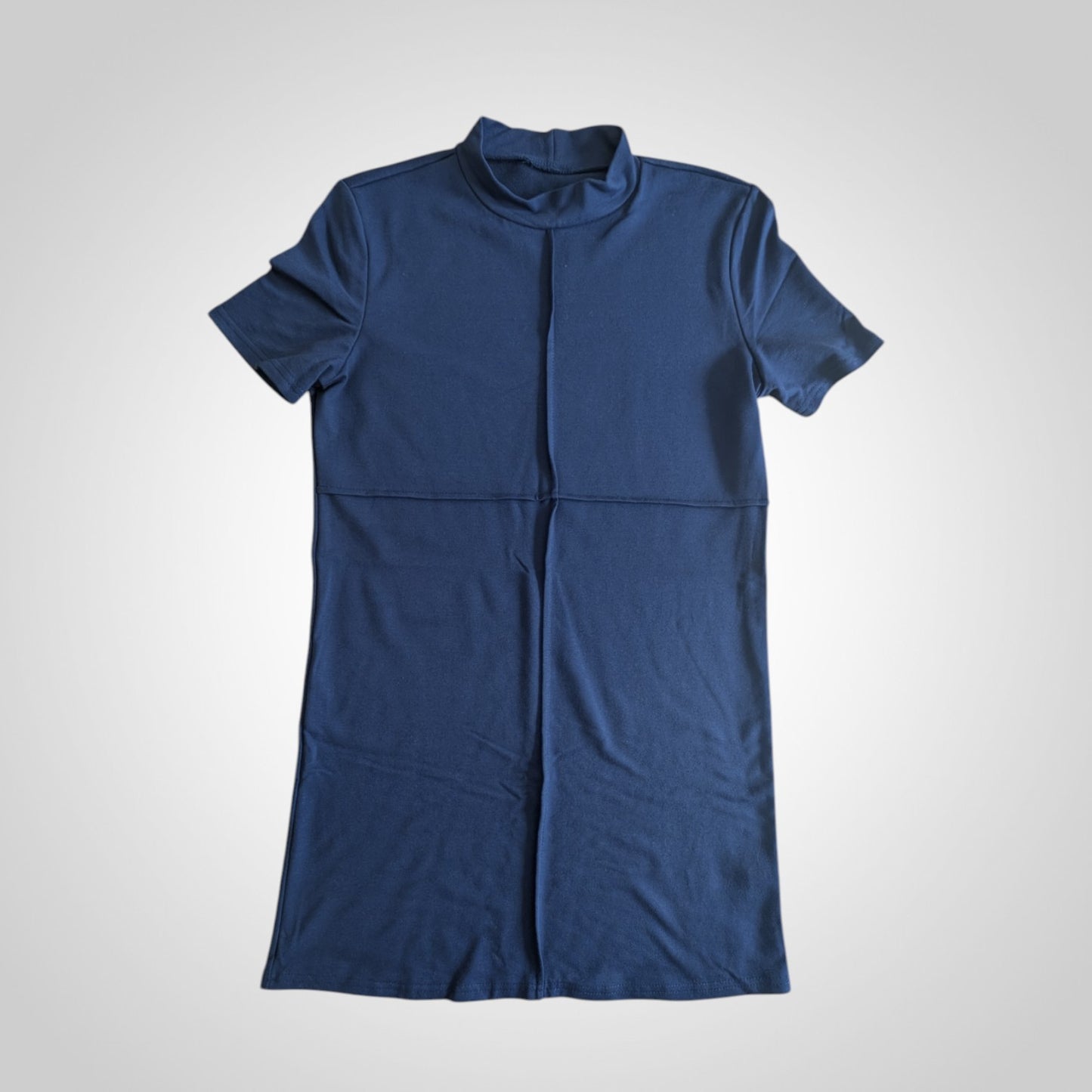 Navy Blue High Mock-Neck Mini Dress