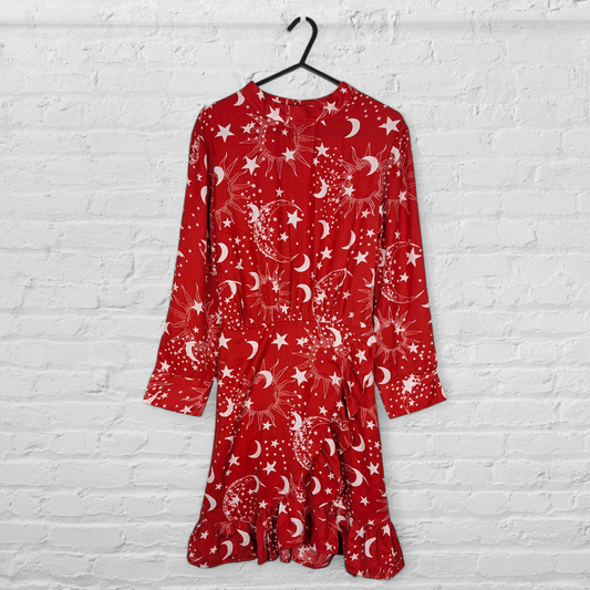Celestial Red & White Faux Wrap Mini Dress