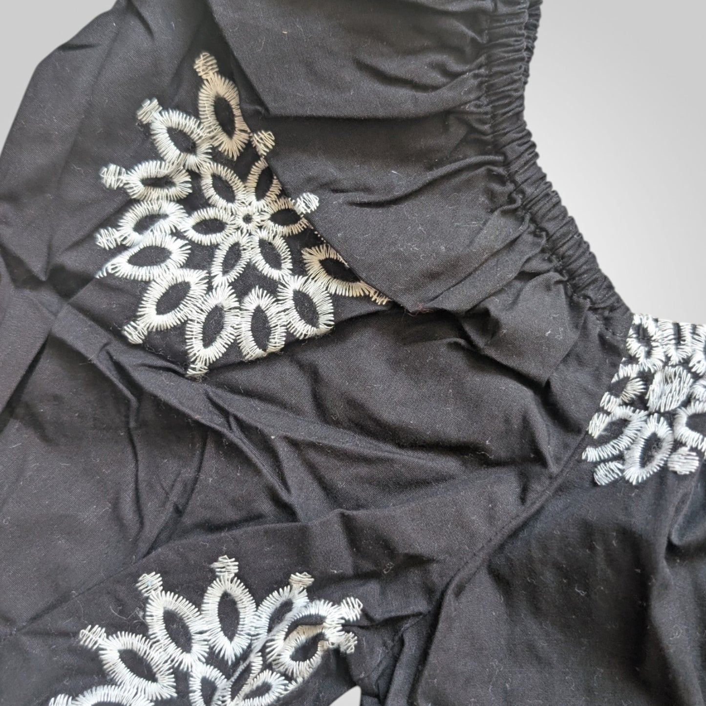 Black Embroidered Cotton Crop Top