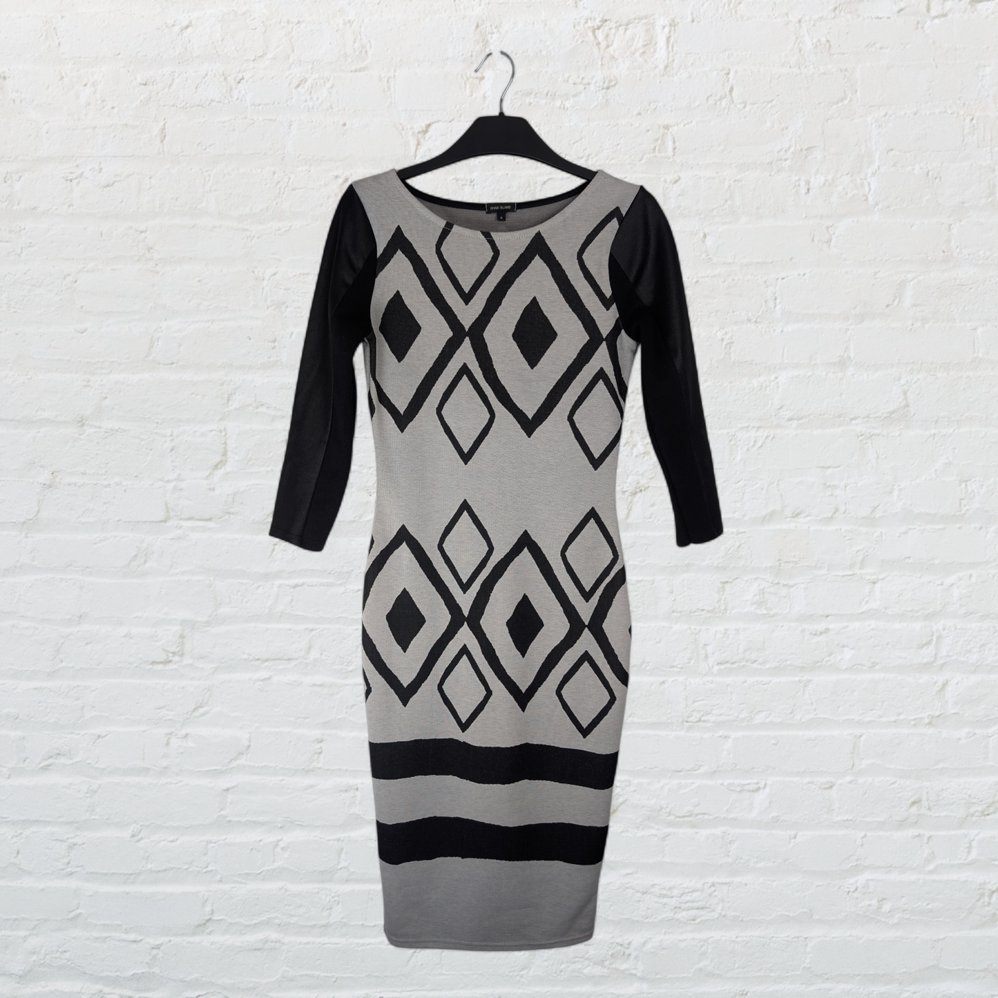 Grey & Black Diamond Pattern Column Dress