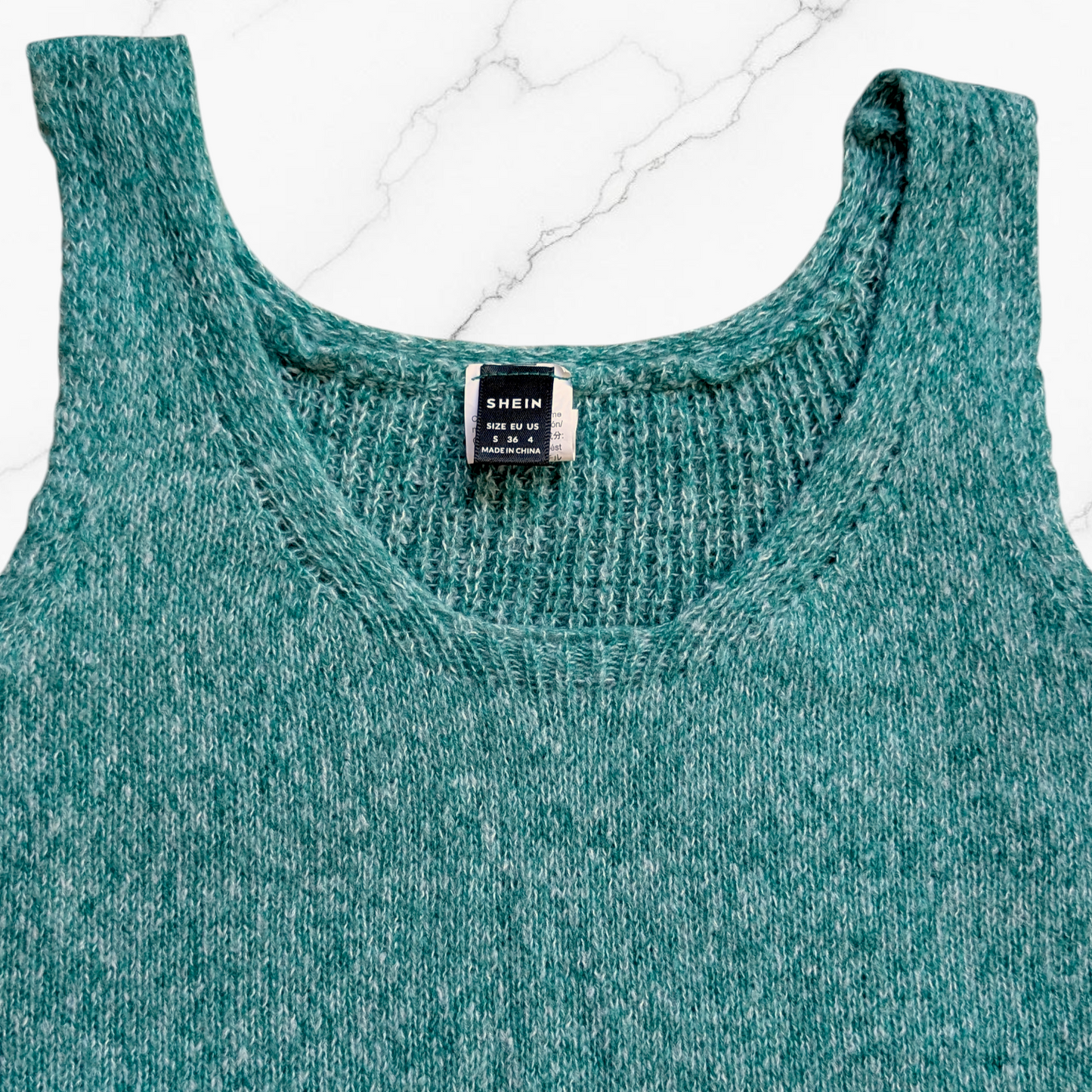 Green Sleeveless Knit Vest Top with Asymmetric Hem