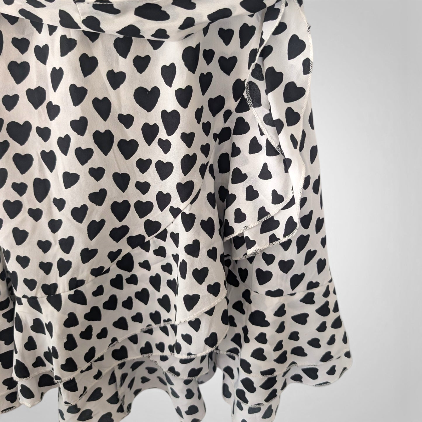 White & Black Heart Print Faux Wrap Mini Dress