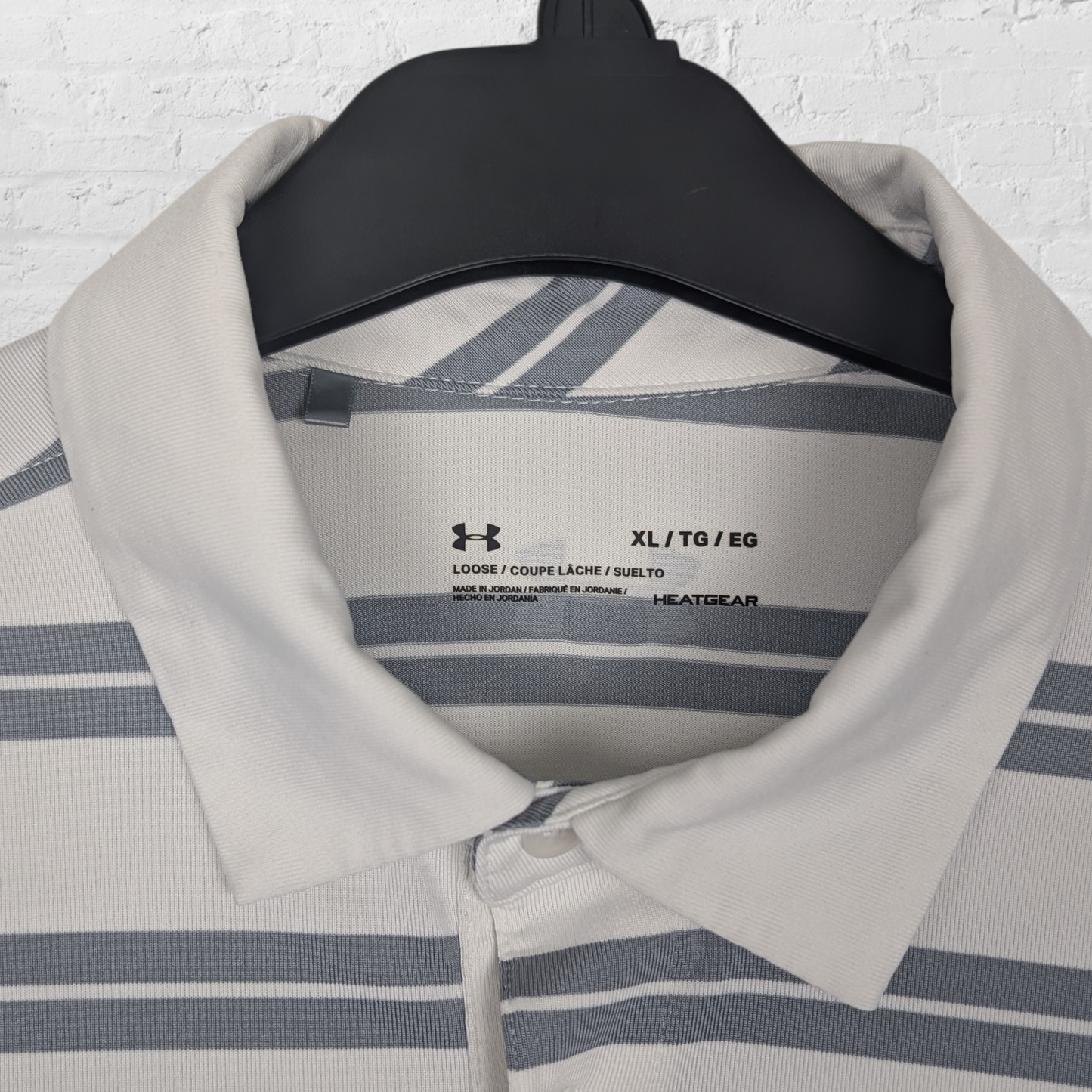 Under Armour White Grey Striped Polo