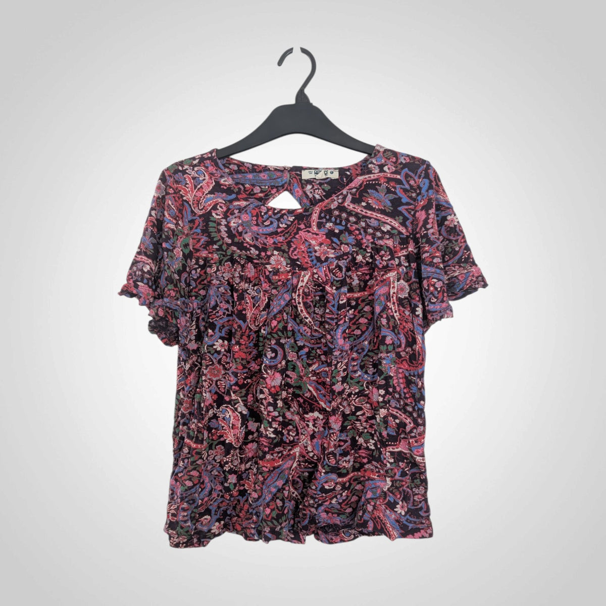 Dark Purple Paisley Flutter Sleeve Blouse