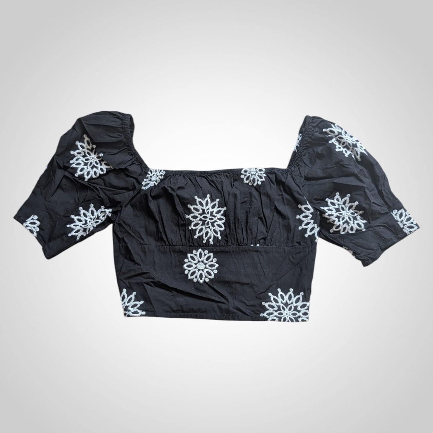 Black Embroidered Cotton Crop Top