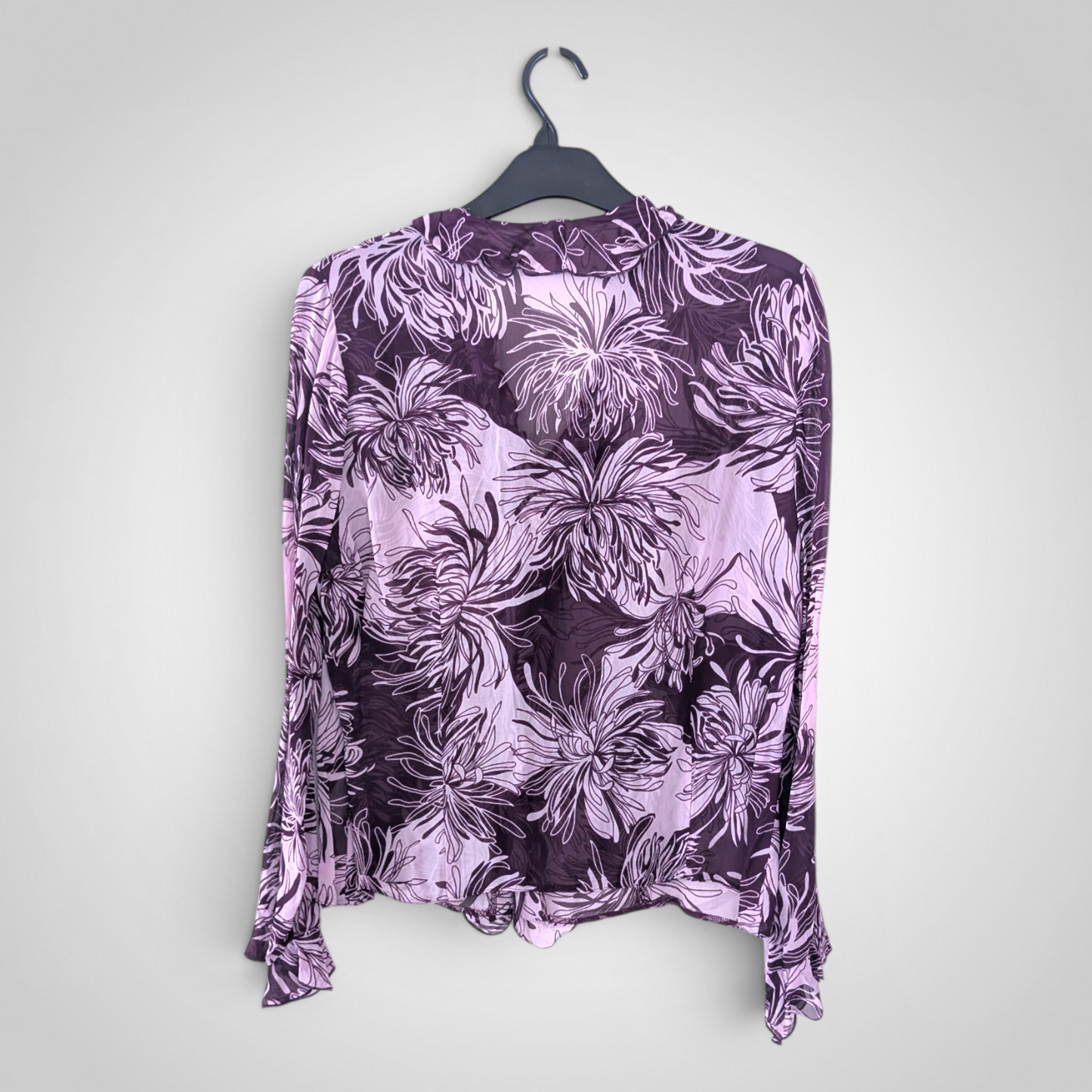 Whimsigoth Purple Floral Frilled Blouse