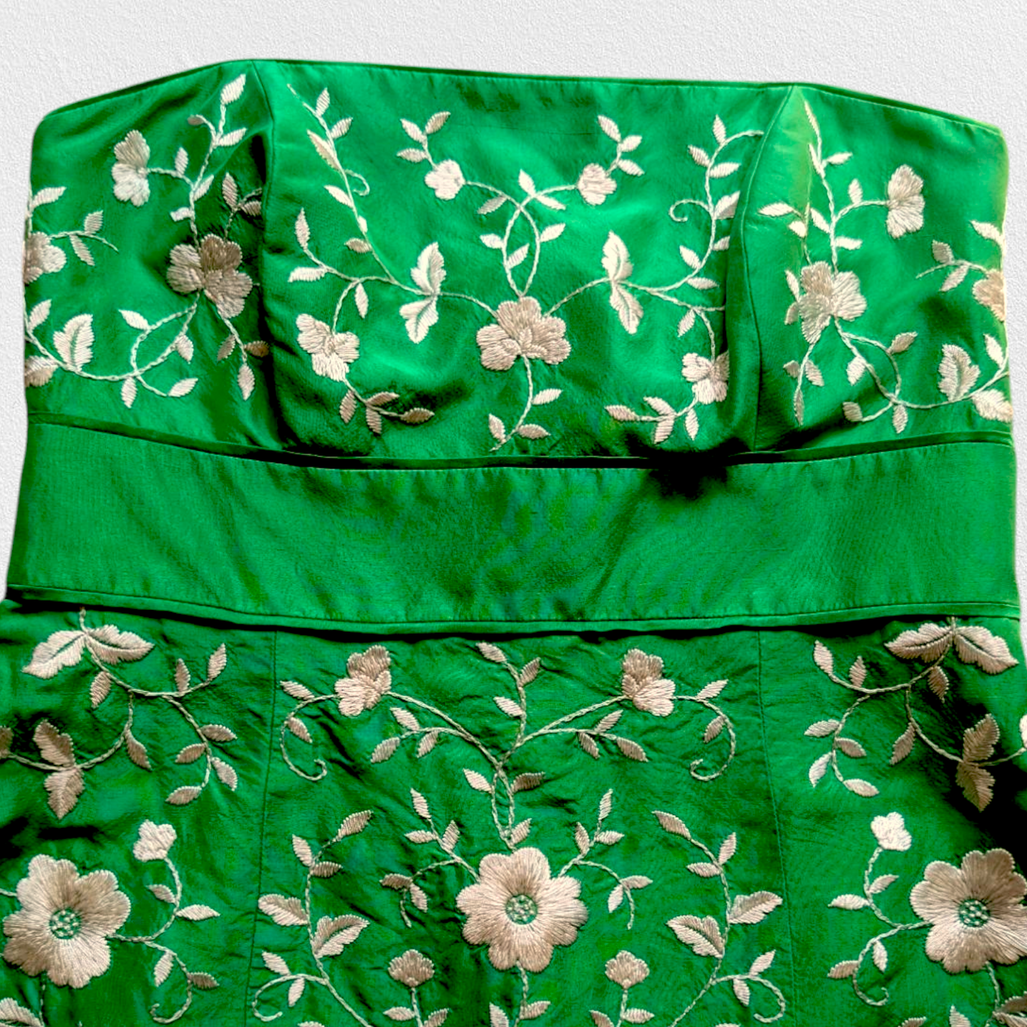 00's Green Floral Strapless Dress