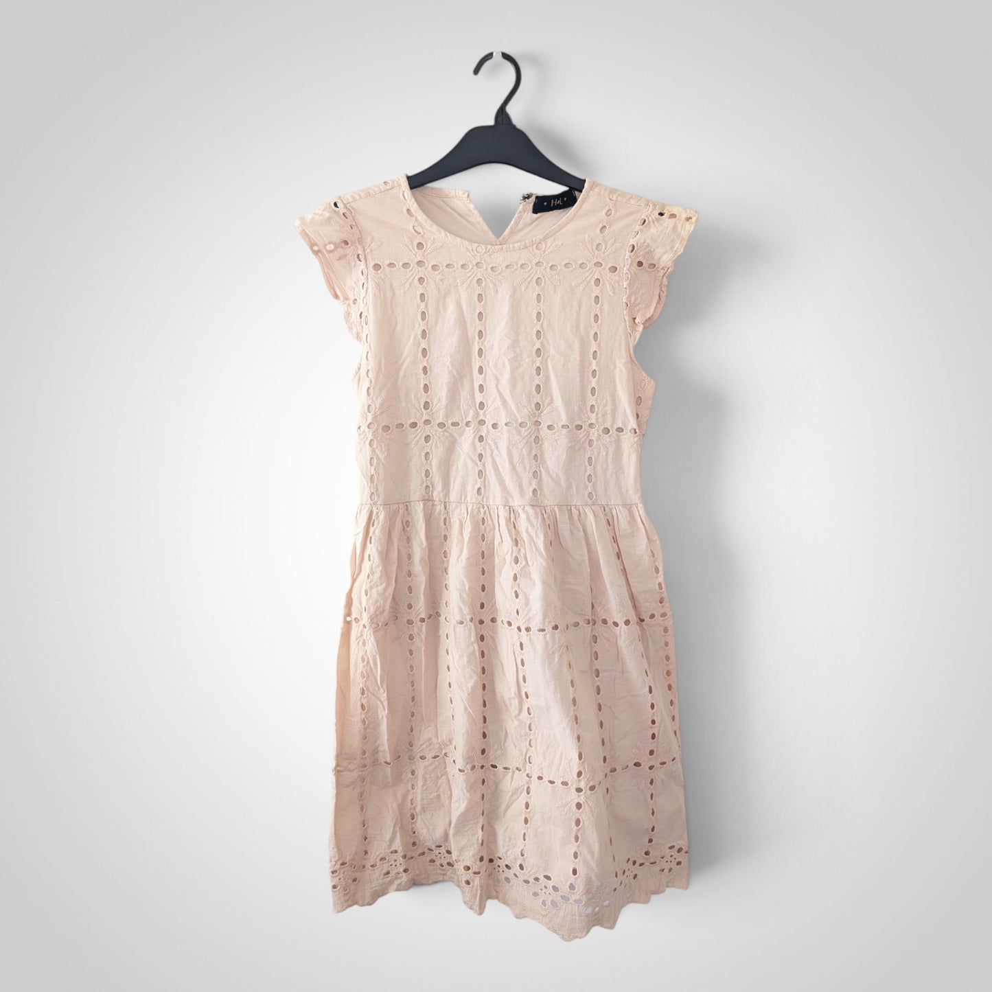 Nude Beige Eyelet Lace Cotton Sundress