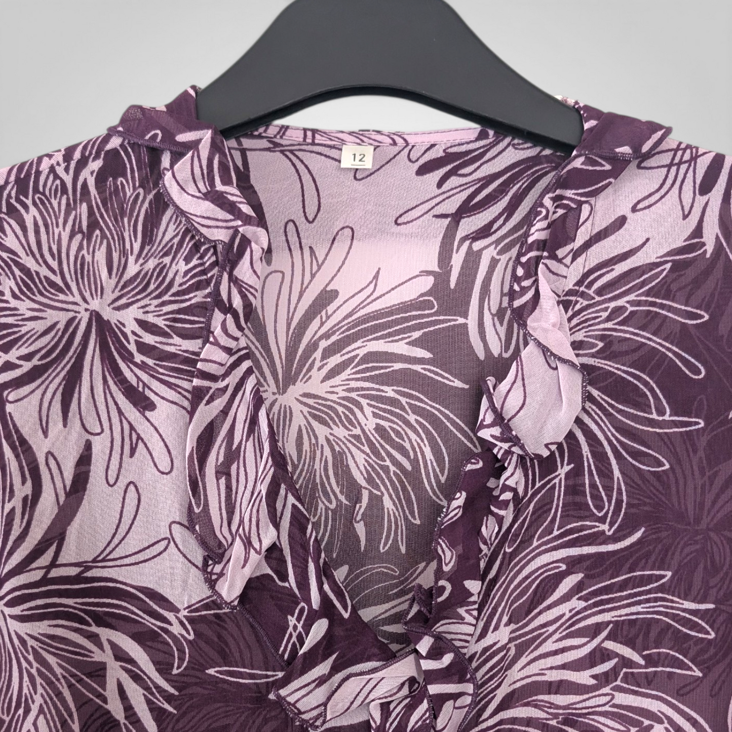 Whimsigoth Purple Floral Frilled Blouse