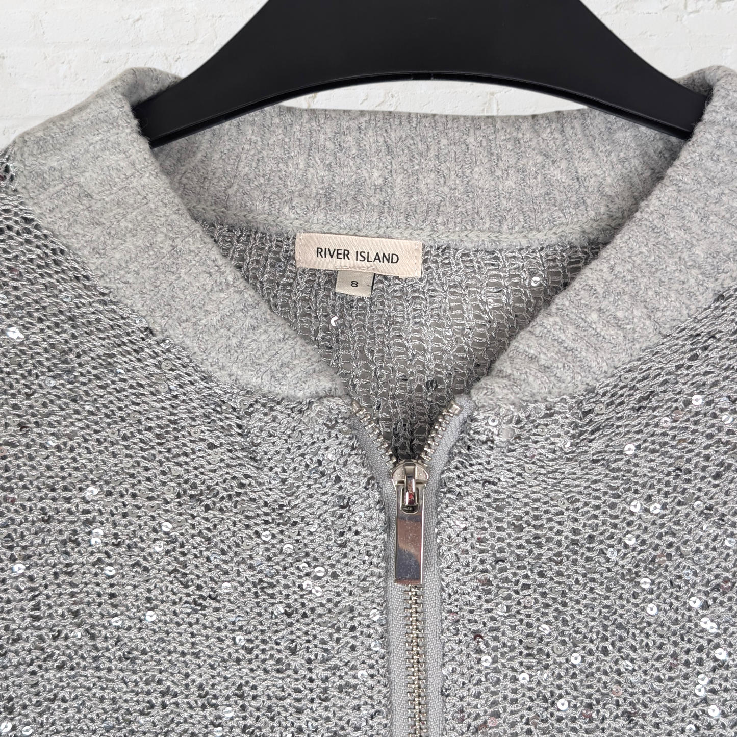 Sequin Sparkle Loose Knit Zip-Up Jacket