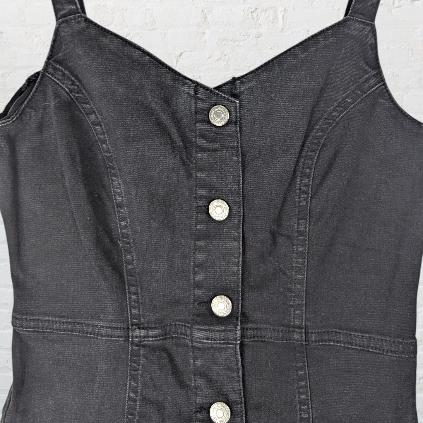 Black Wash Denim Button-Down Strappy Mini Dress