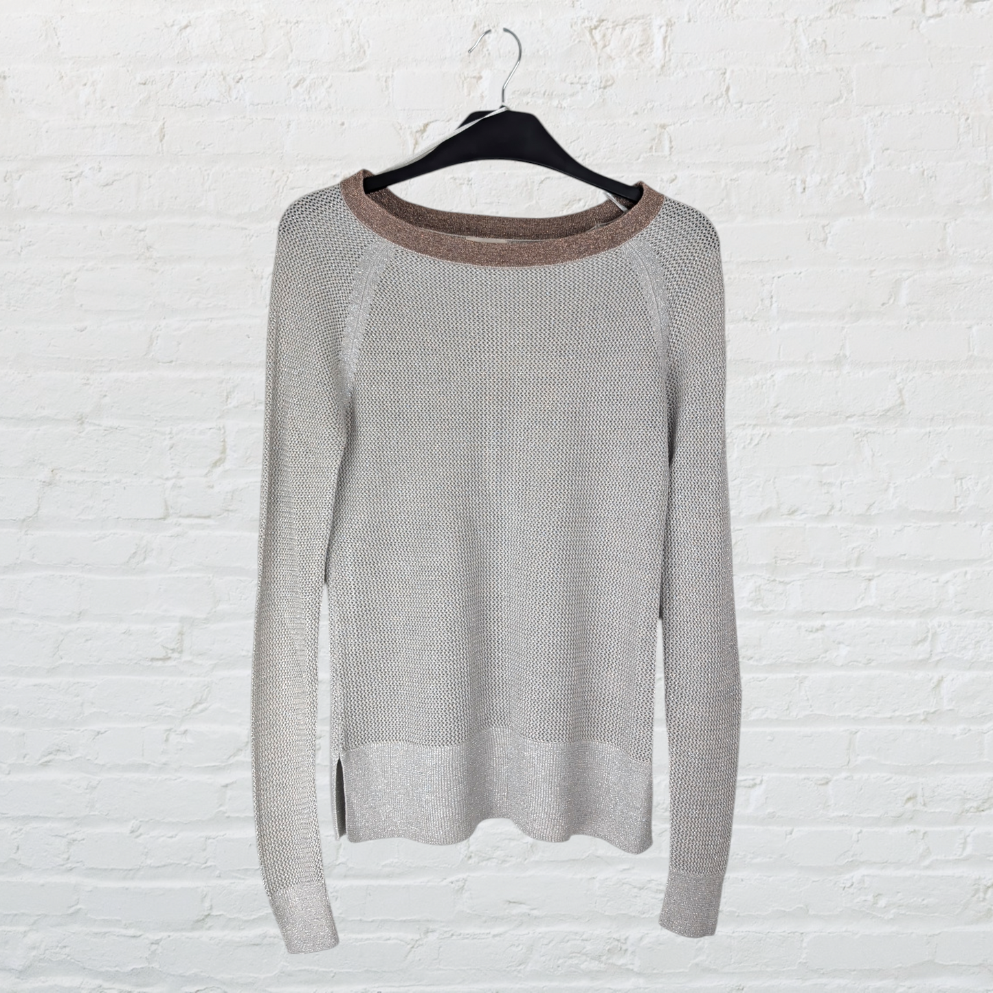 Sparkle Knit Long Sleeve Top with Bronze Metallic Collar