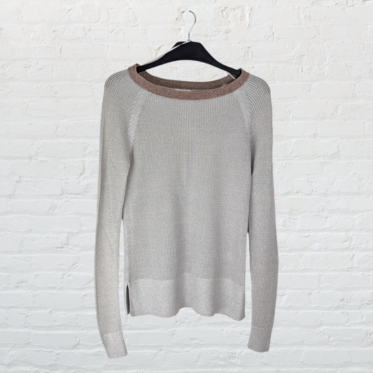 Sparkle Knit Long Sleeve Top with Bronze Metallic Collar