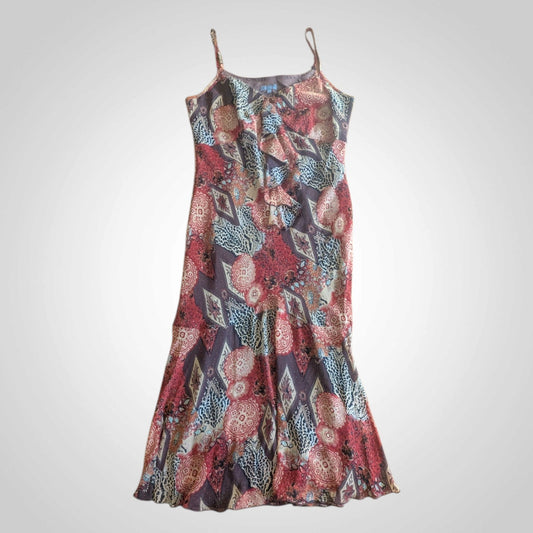 00s Fairycore Earth Tone Ruffle Cami Slip Dress
