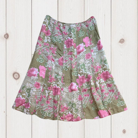 00s Floral Linen Midi Skirt