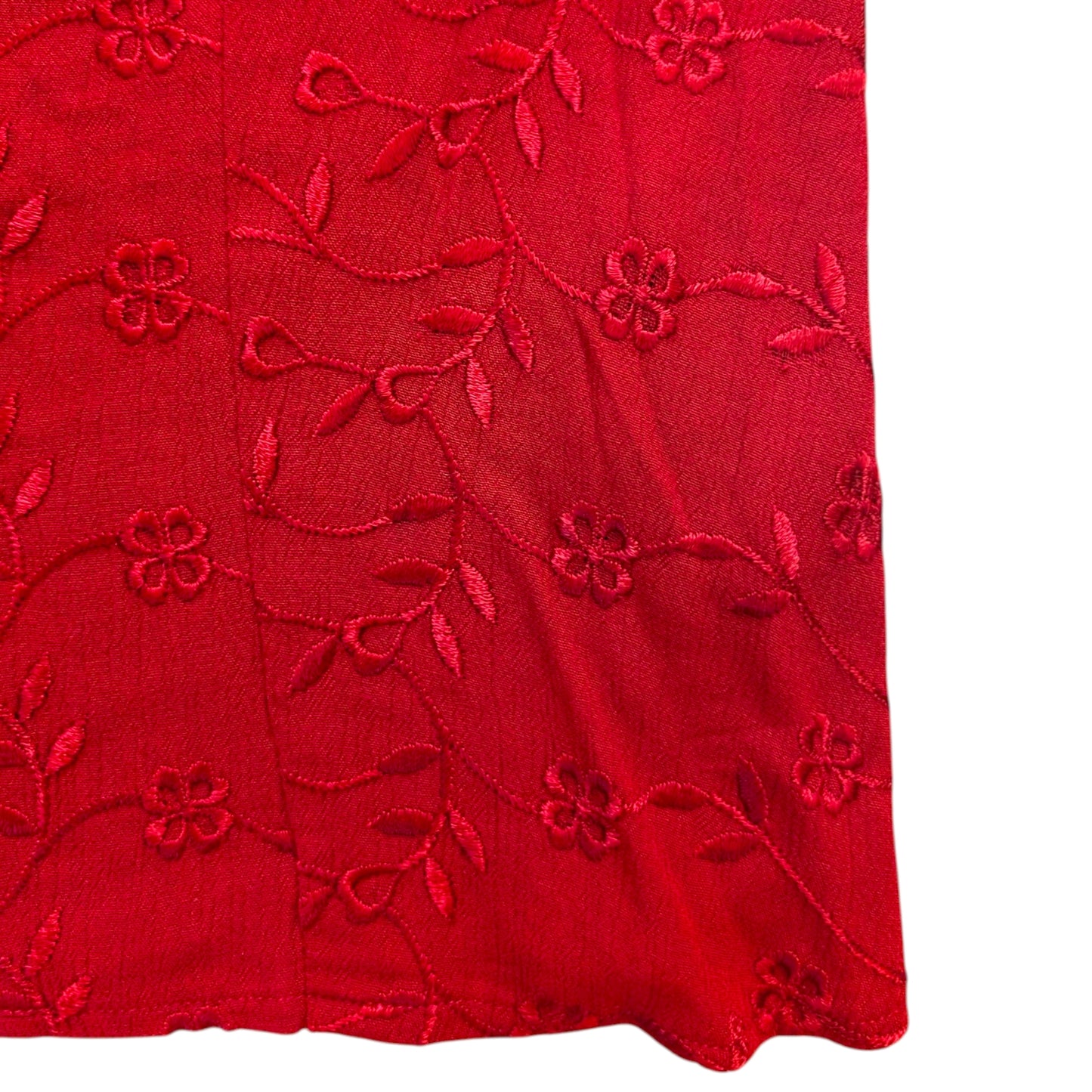 00's Red Embroidered Floral Sleeveless Blouse
