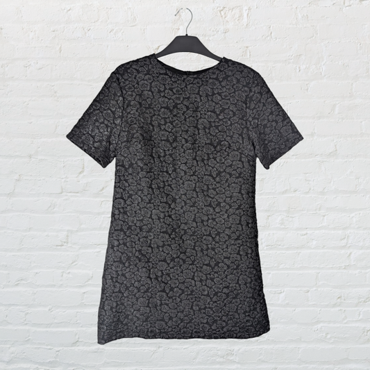 Black Textured Floral Short Sleeve Mini Dress