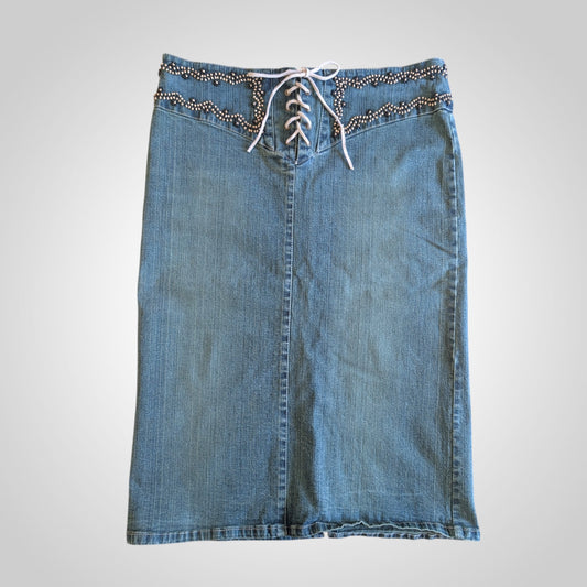 00s Boho Western Denim Mini Skirt
