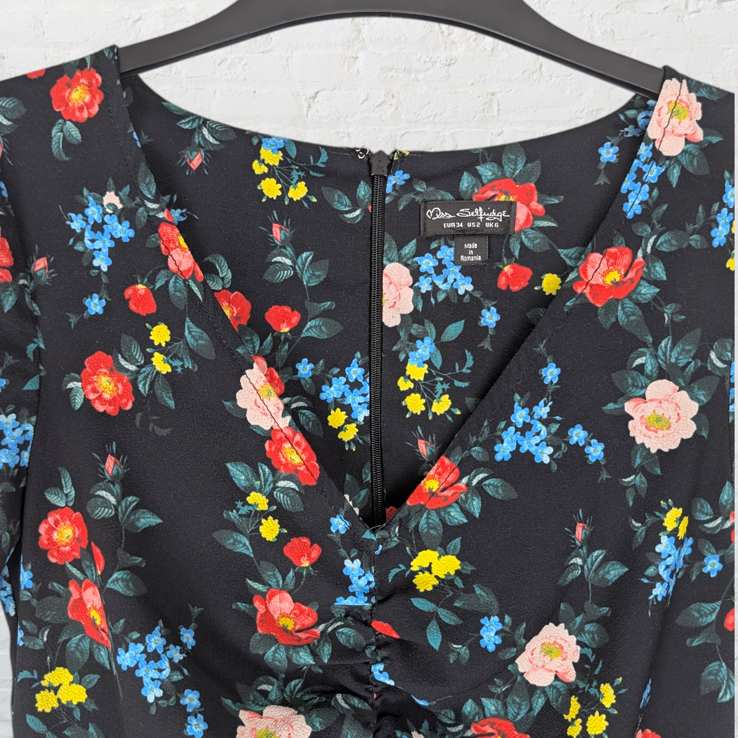 Black Ditsy Floral Ruched Chest Mini Dress