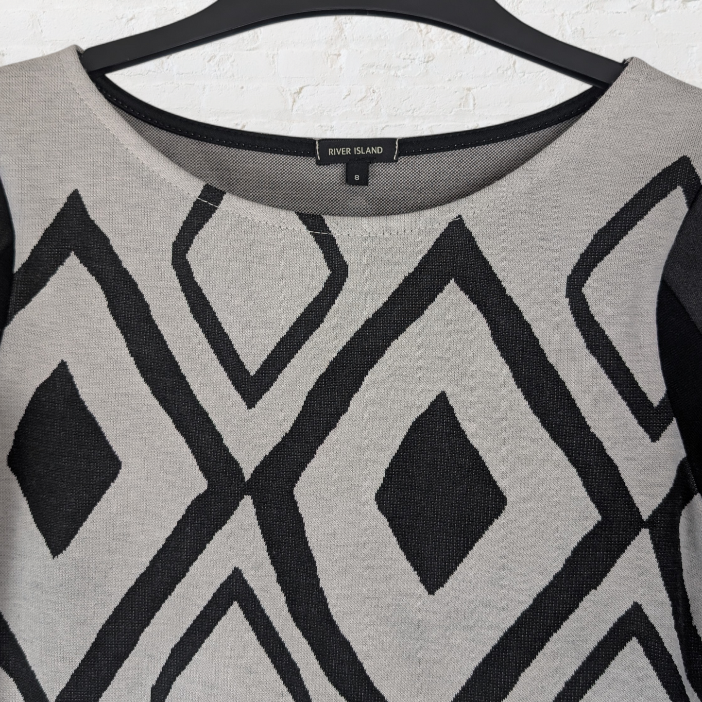 Grey & Black Diamond Pattern Column Dress