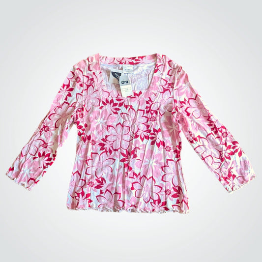 00s Pink Floral 3/4 Sleeve Top