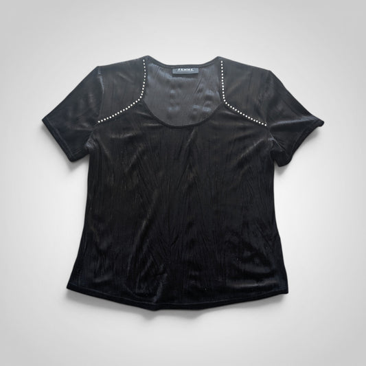90s Gothic Black Velvet Diamante Top