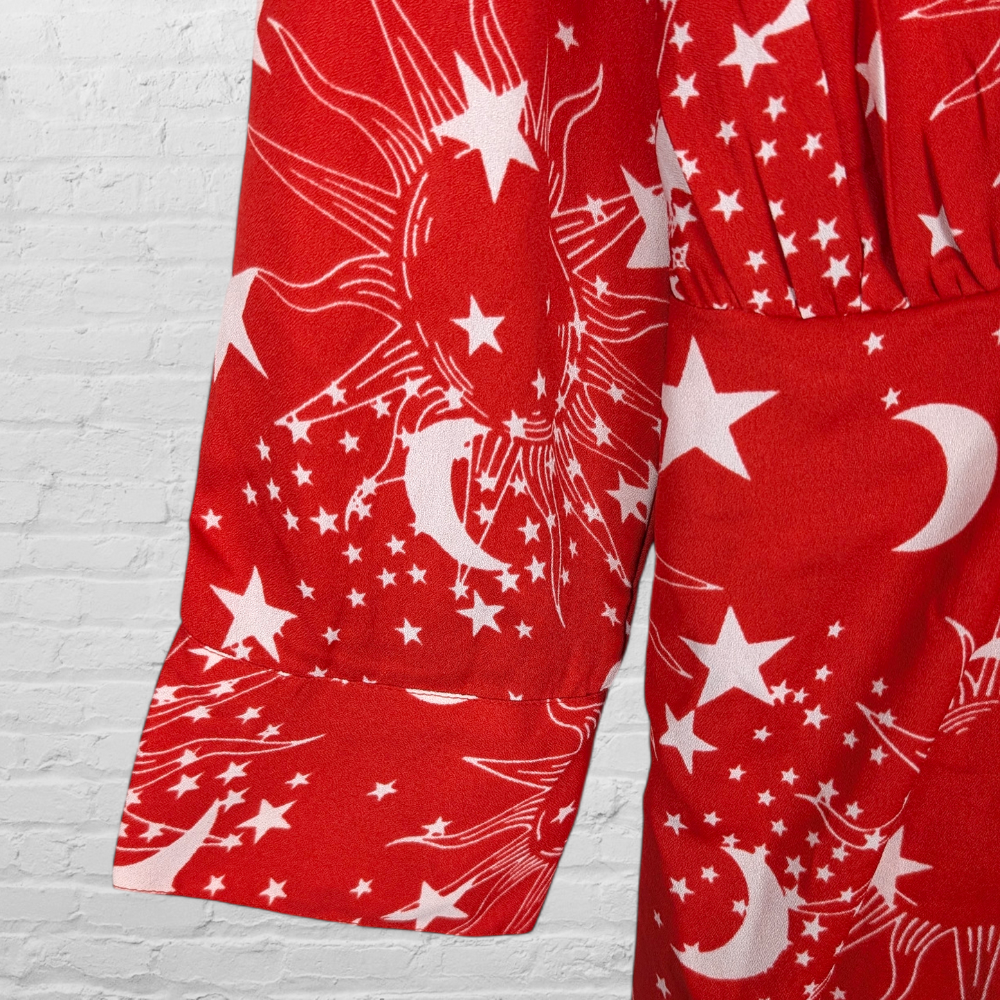 Celestial Red & White Faux Wrap Mini Dress