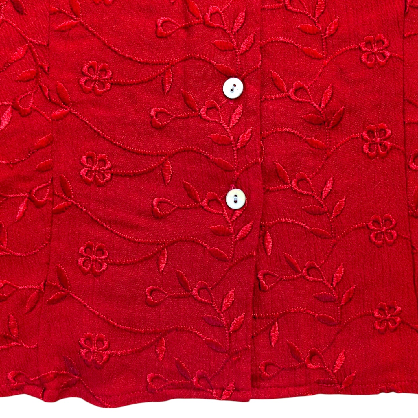 00's Red Embroidered Floral Sleeveless Blouse