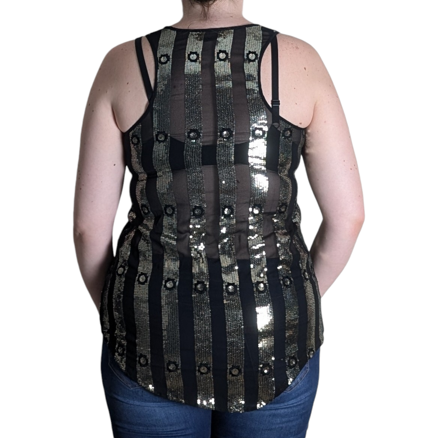 00's Sequin Sheer Vest Top