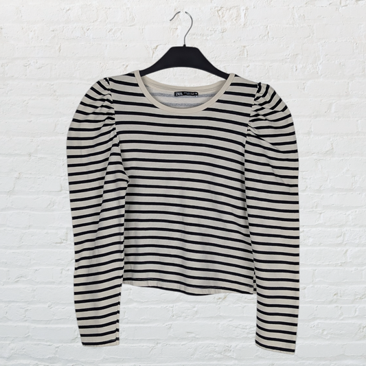 Zara White & Black Puff Sleeve Top