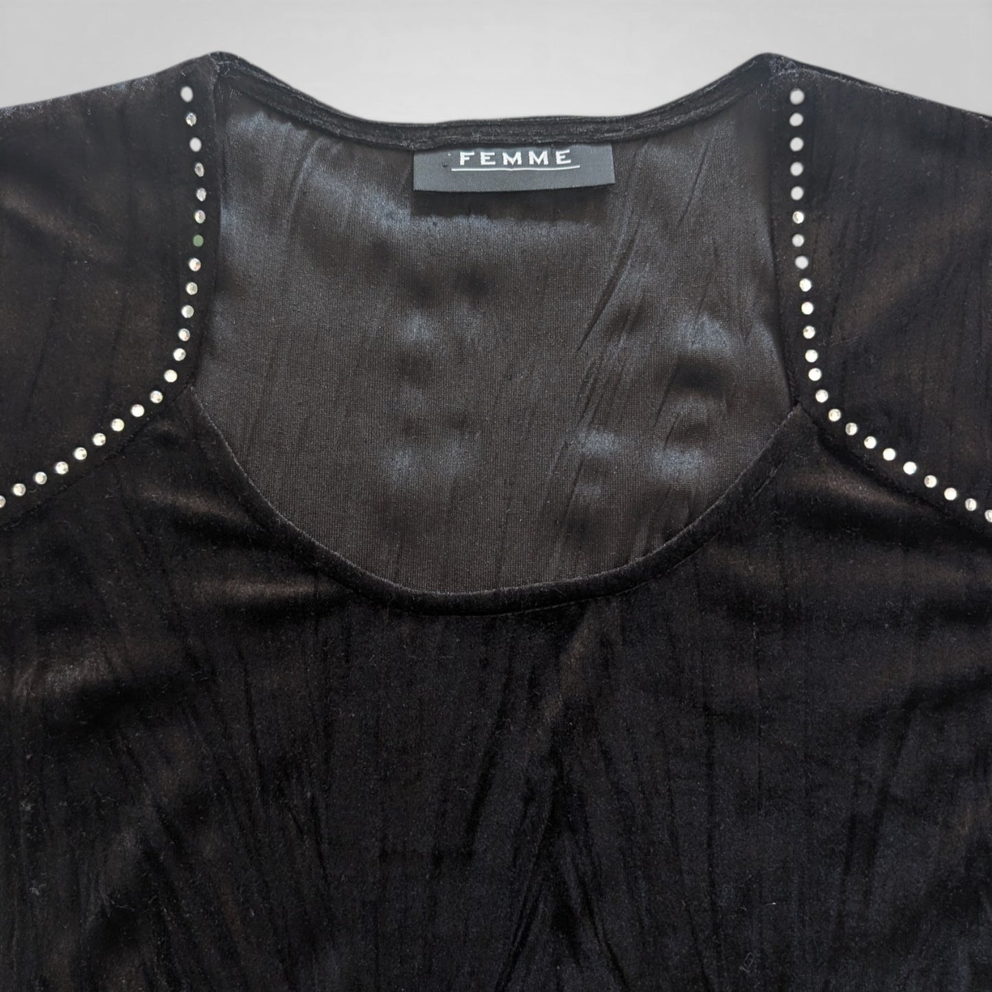 90s Gothic Black Velvet Diamante Top