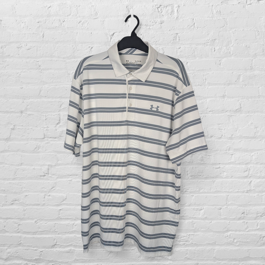 Under Armour White Grey Striped Polo