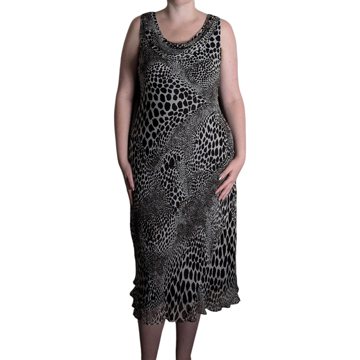 90's Animal Print Silk Midi Dress with Scarf