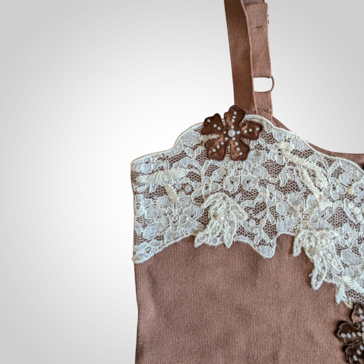 00s Brown Fairycore Applique Cami