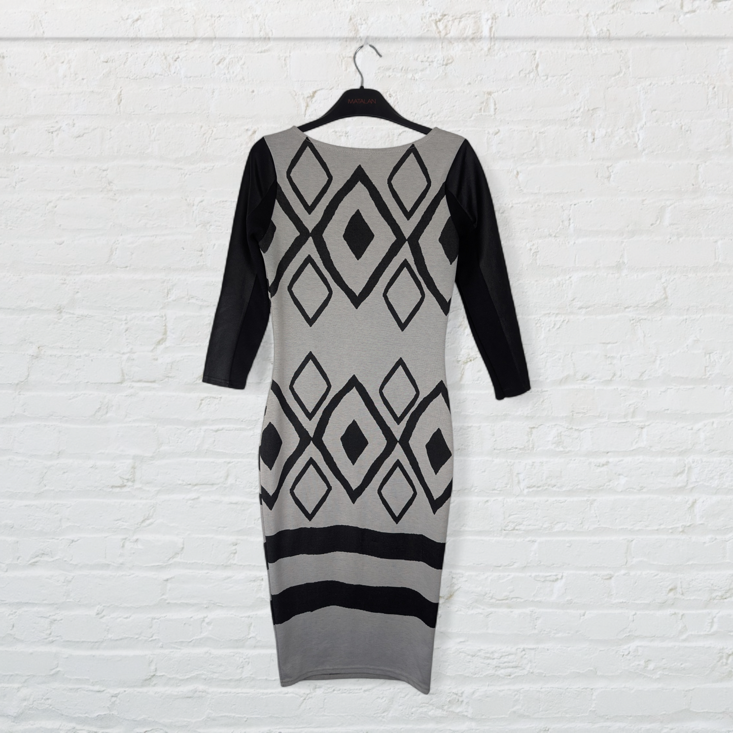 Grey & Black Diamond Pattern Column Dress