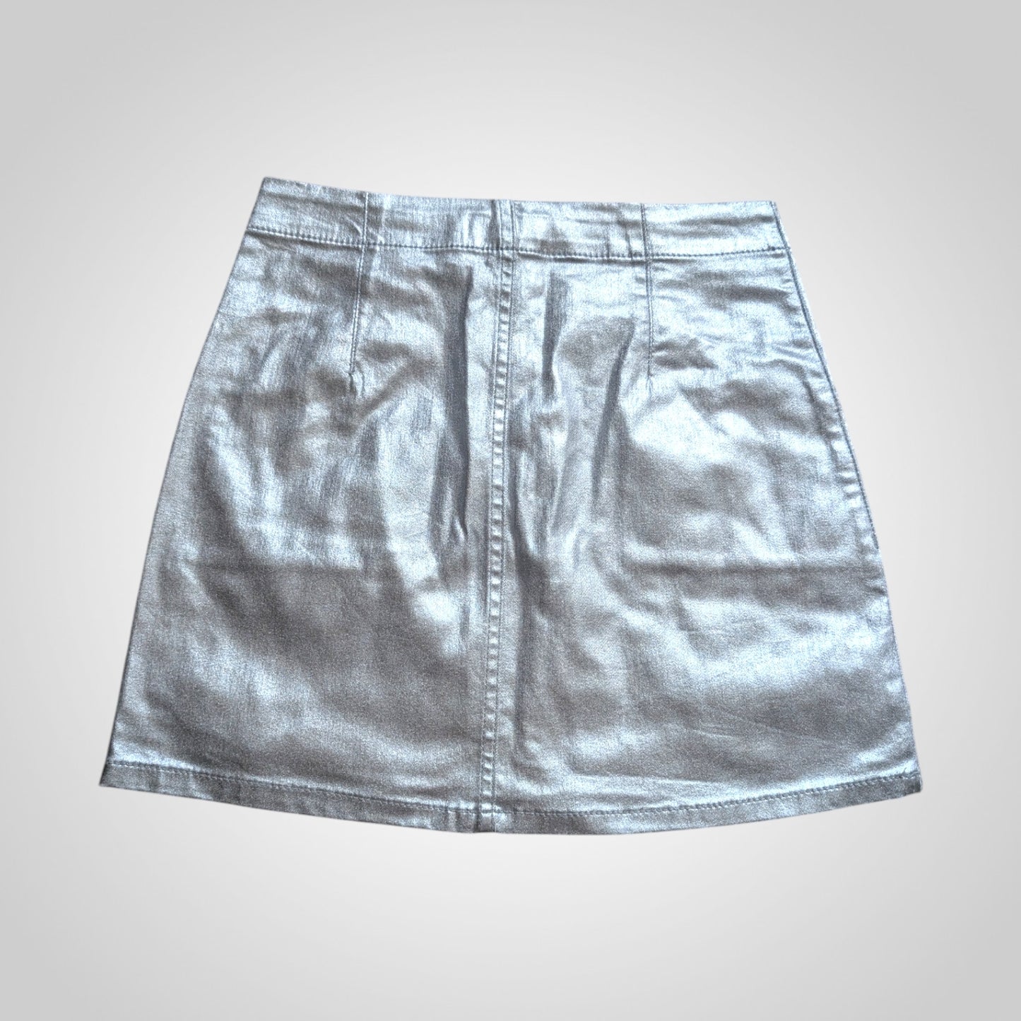 Topshop Silver Metallic Denim Mini Skirt