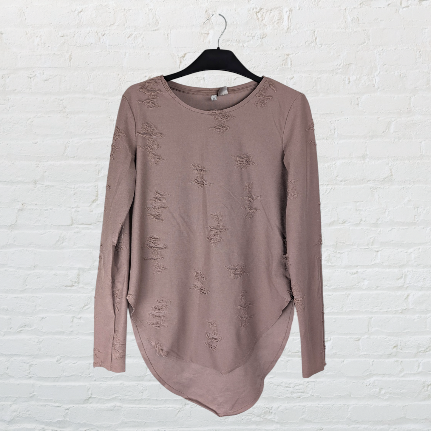 Dusty Pink Distressed Longline Long Sleeve Top