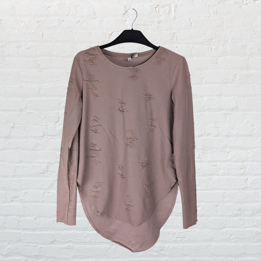 Dusty Pink Distressed Longline Long Sleeve Top