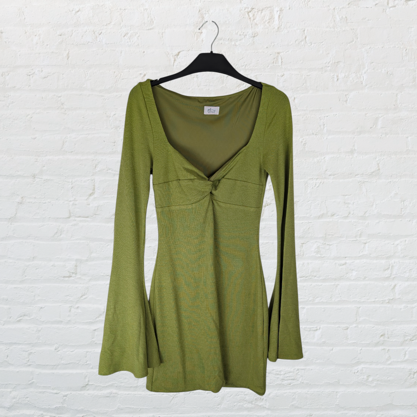 Olive Green Knot Design Flared Sleeve Mini Dress