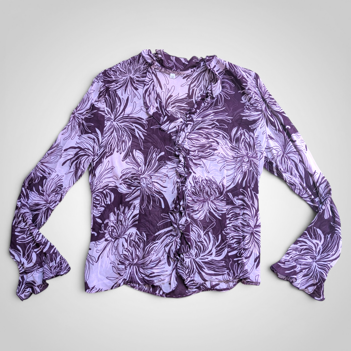 Whimsigoth Purple Floral Frilled Blouse