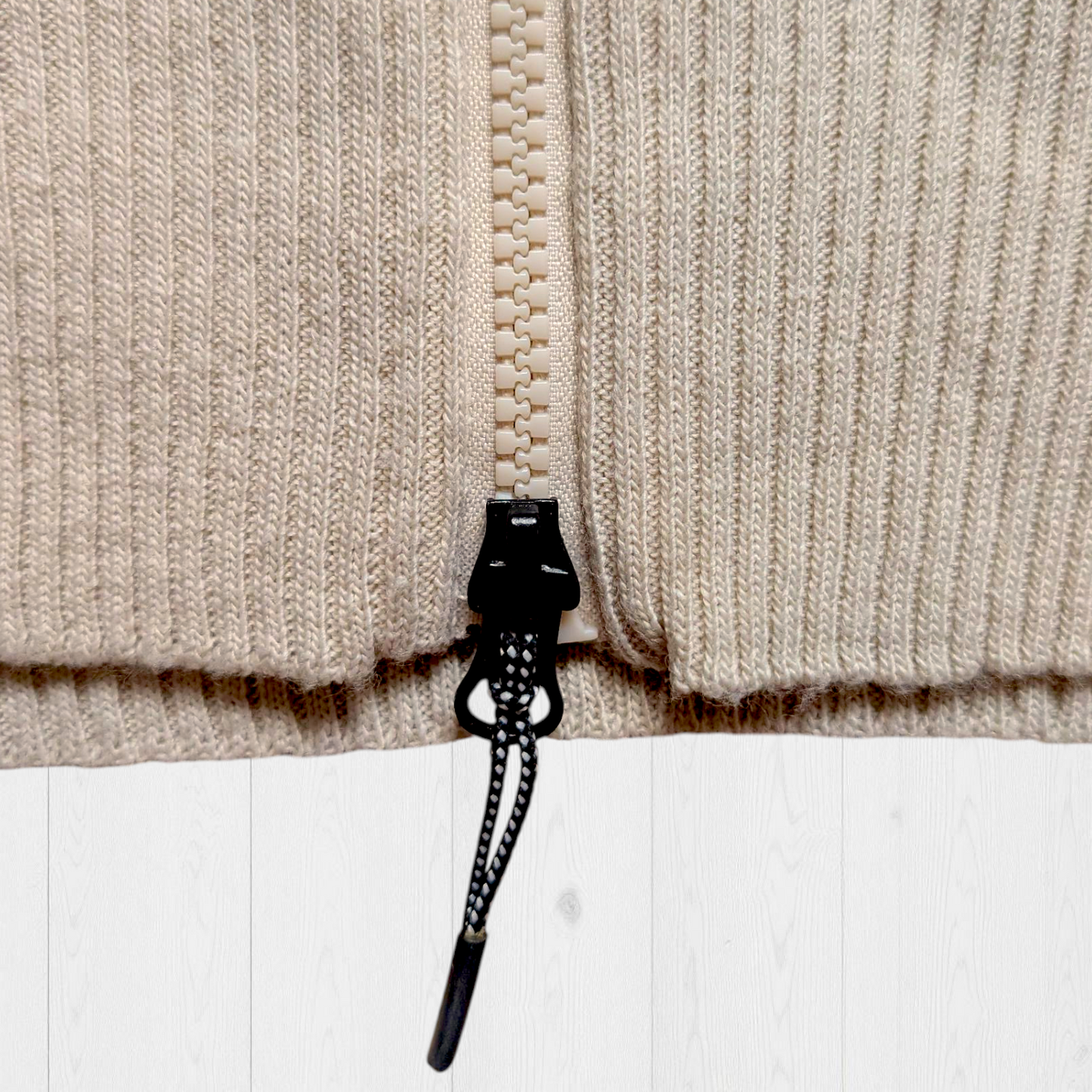 Beige Double Zip Cropped Hoodie