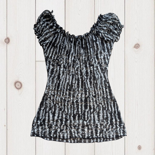 00s Black & White Mesh Top