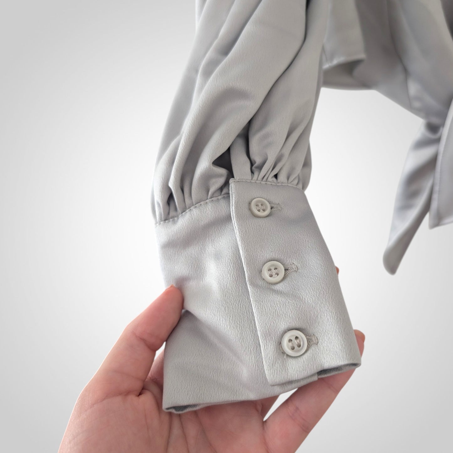 Grey Satin Tie Front Cropped Blouse