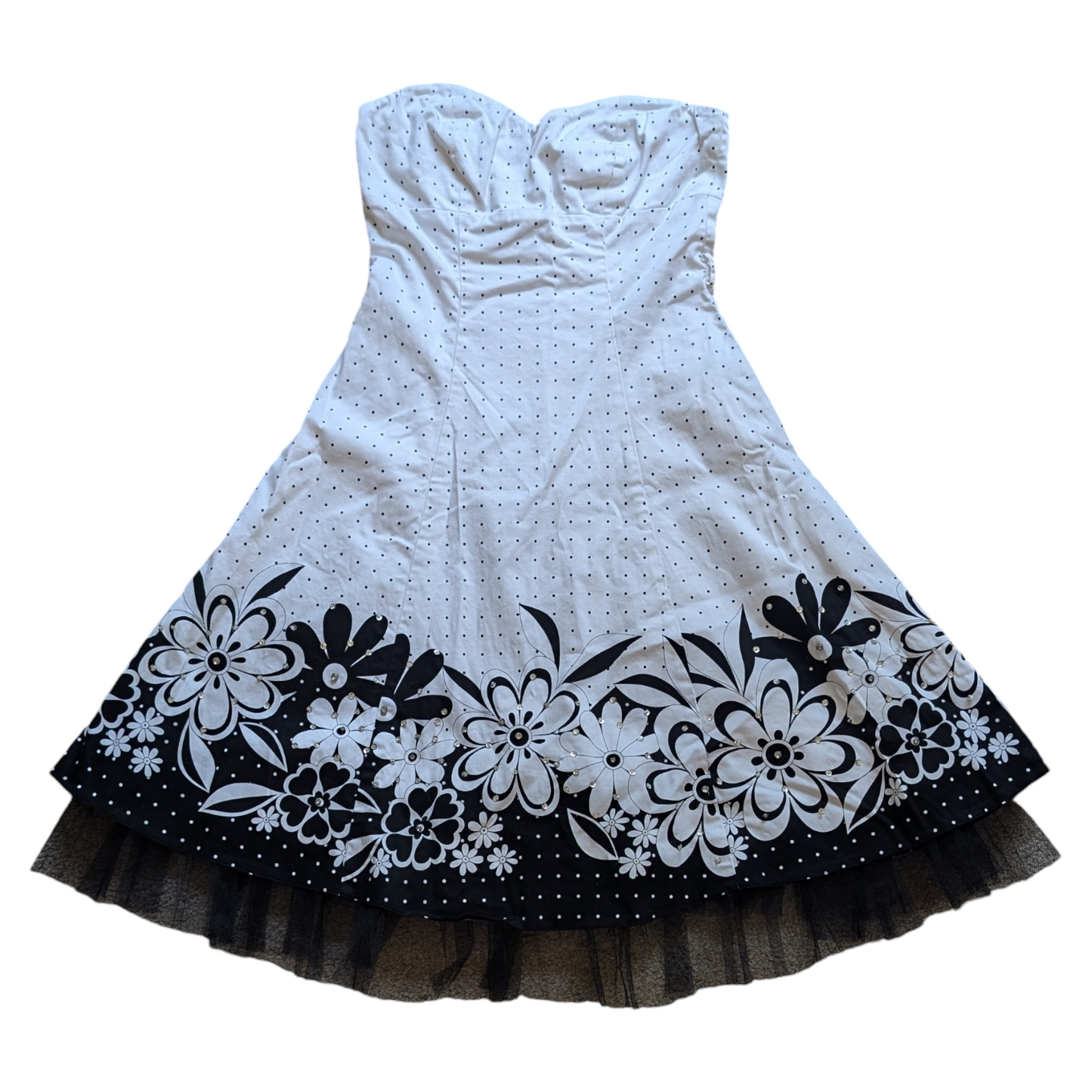 00's White & Black Floral Prom Dress