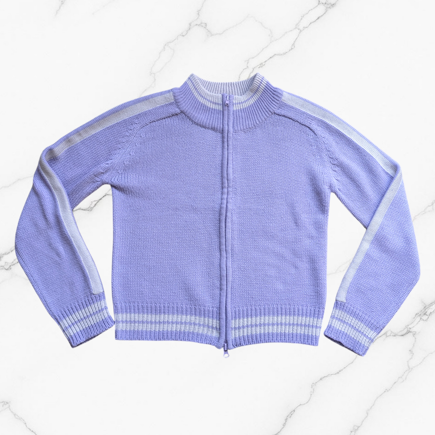 00's Lilac Striped Double-Zip Knit Cardigan