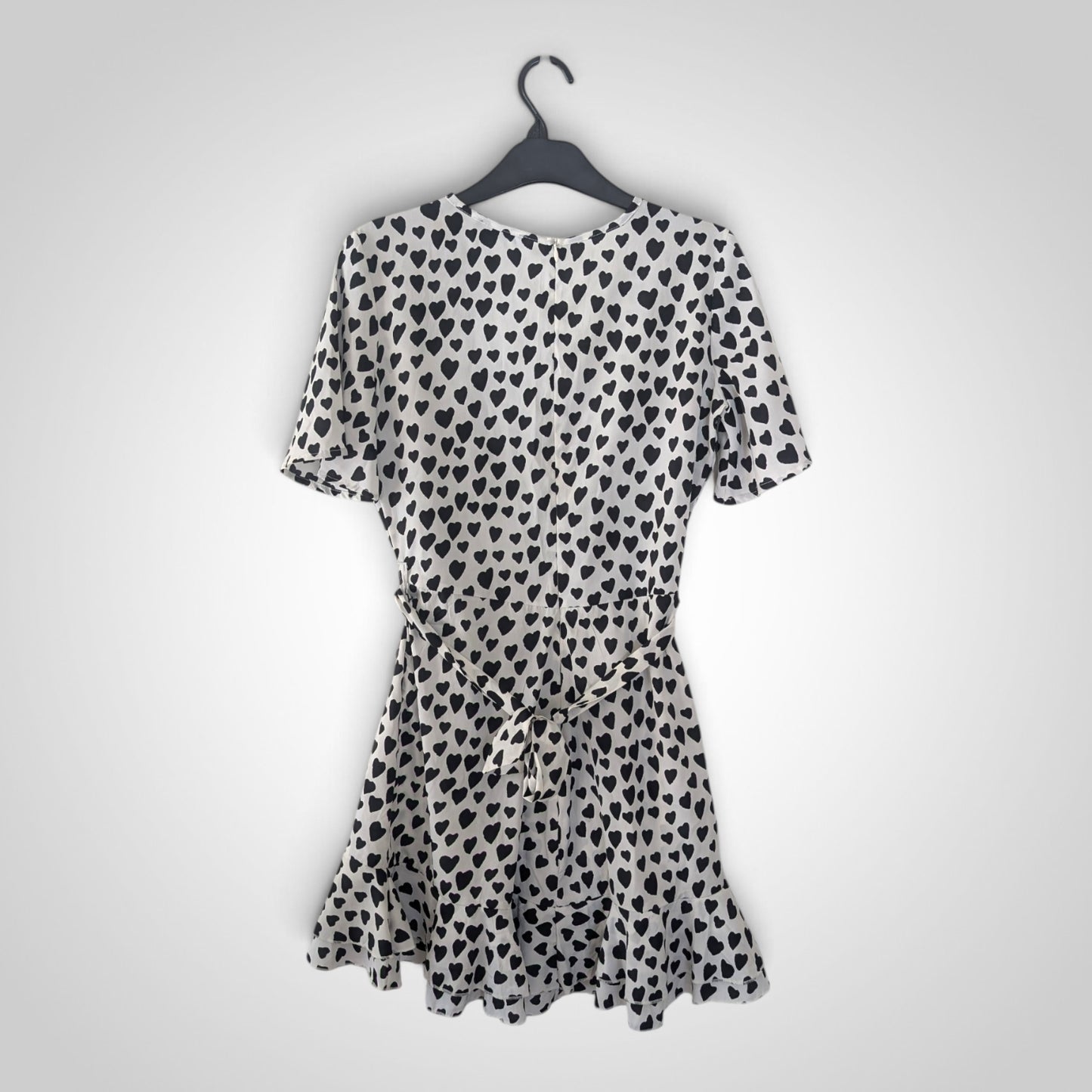 White & Black Heart Print Faux Wrap Mini Dress