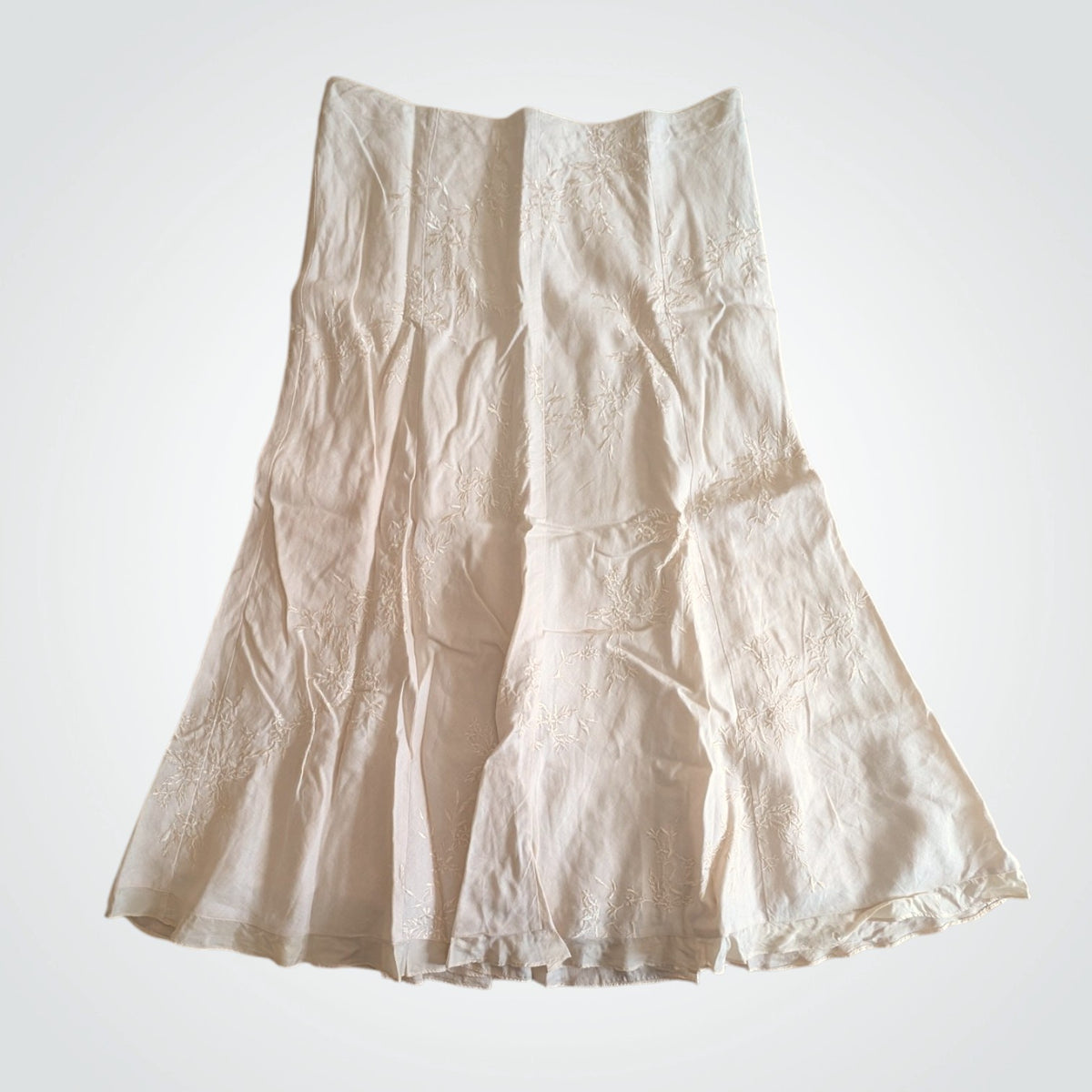 00s Cream Linen Floral Embroidered Skirt
