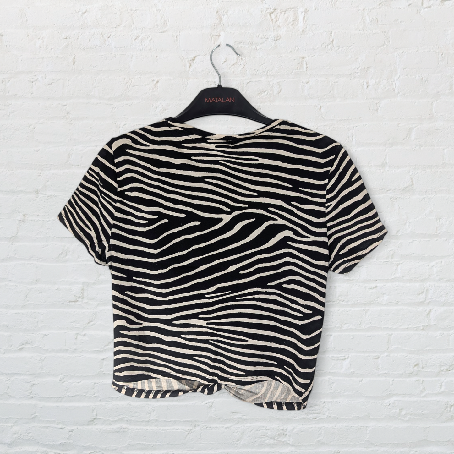 Zebra Print Knot Front Cotton Cropped Top
